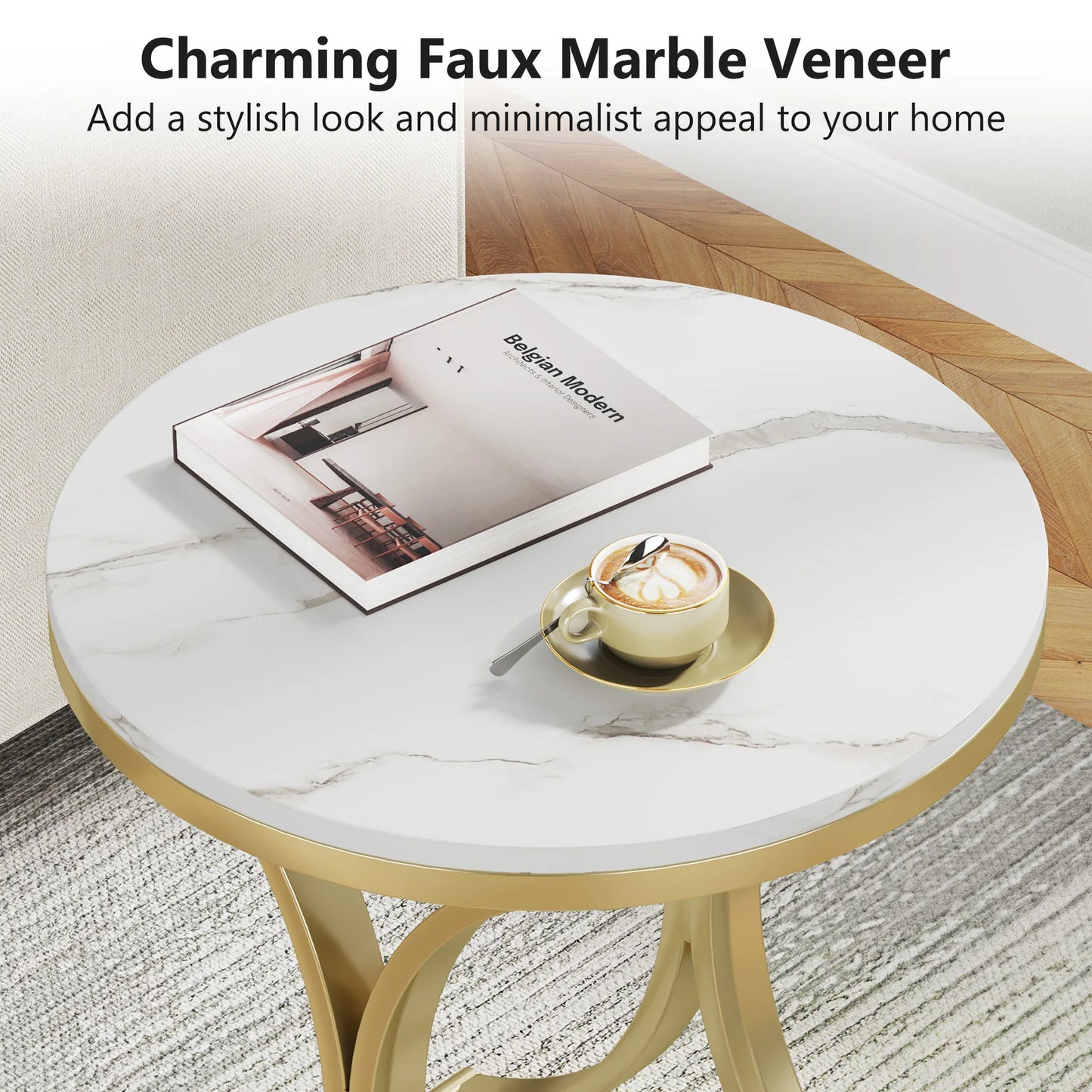Tribesigns White Gold Round Side Table