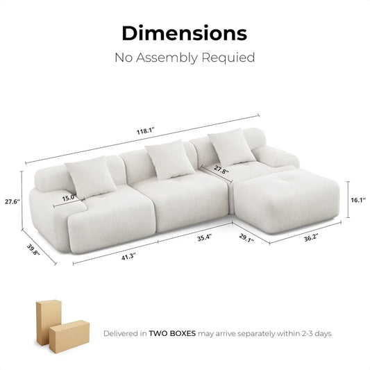 118" L-Shaped Modular Sectional Sofa
