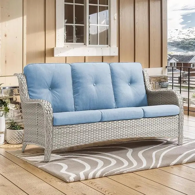 3-Seater Rattan Sofa Furniture Set with Washable Cushions