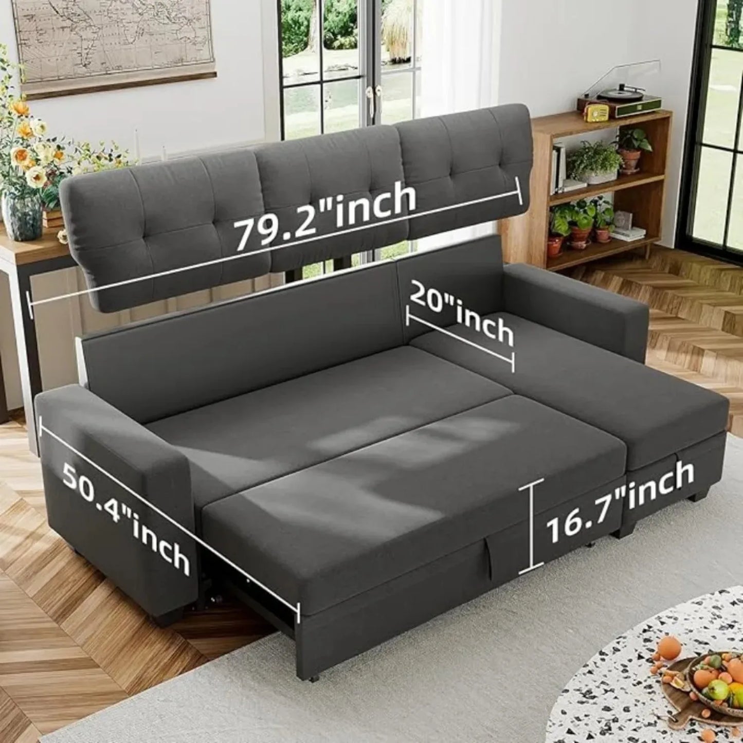 Reversible Convertible Sleeper Sofa with Storage Chaise