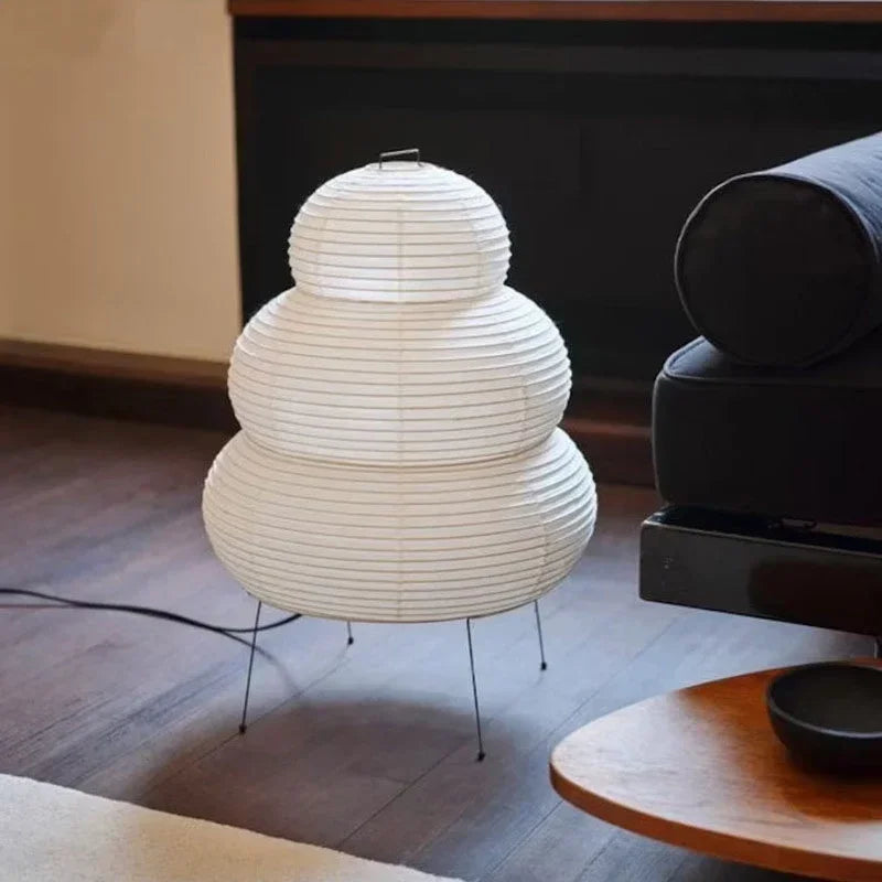 Japanese Design Noguchi-like Table Lamp with White Rice Paper