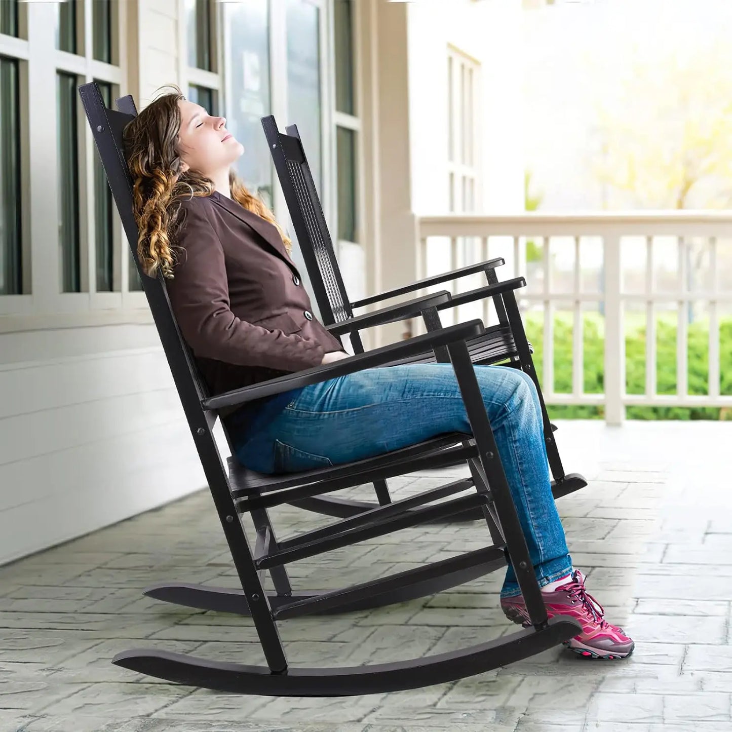 High-Backed Wooden Rocking Chair