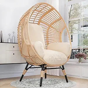 Oversized Wicker Indoor Outdoor Rattan Egg Chair with 500lbs Capacity