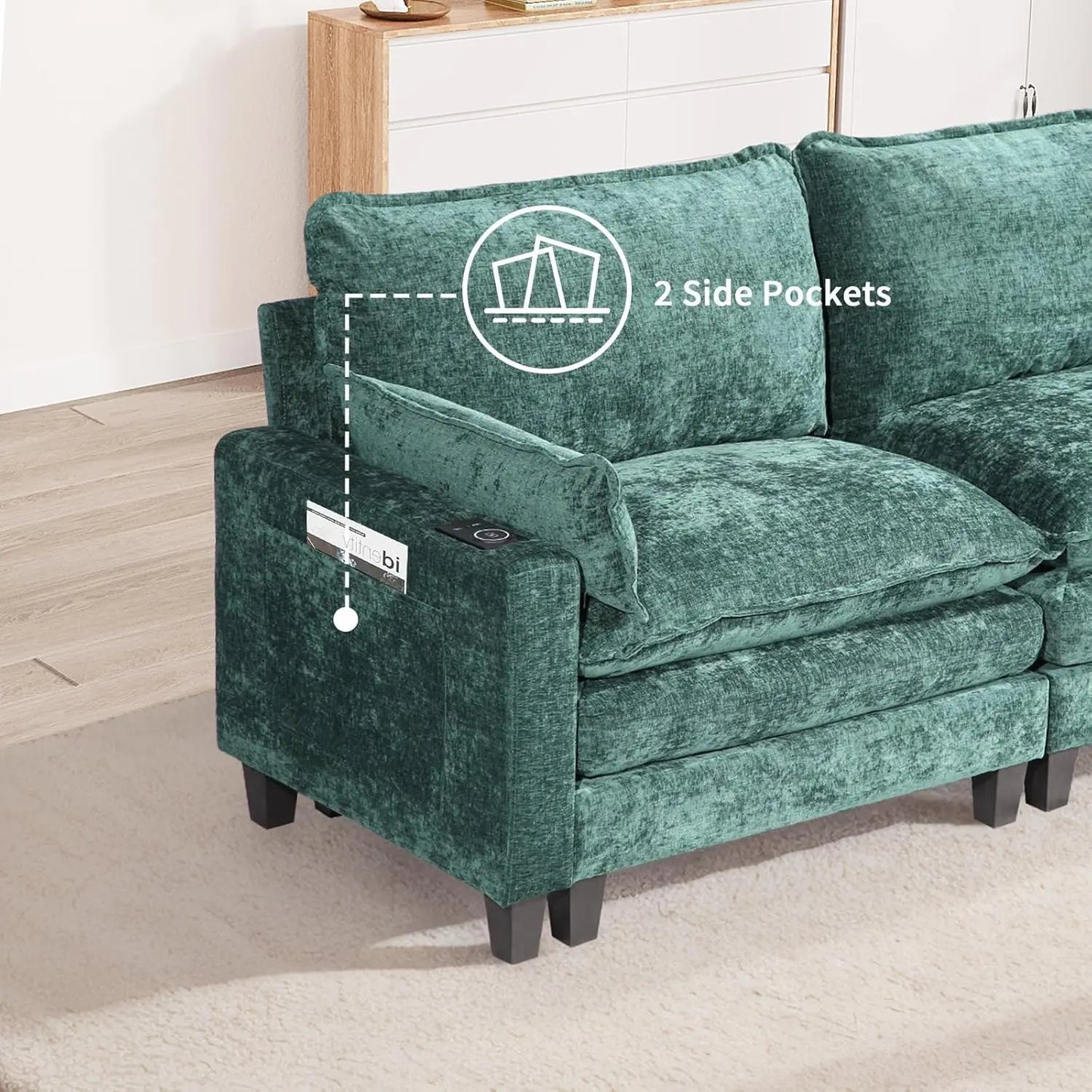 151" Chenille Sectional Sofa with 2 Ottomans