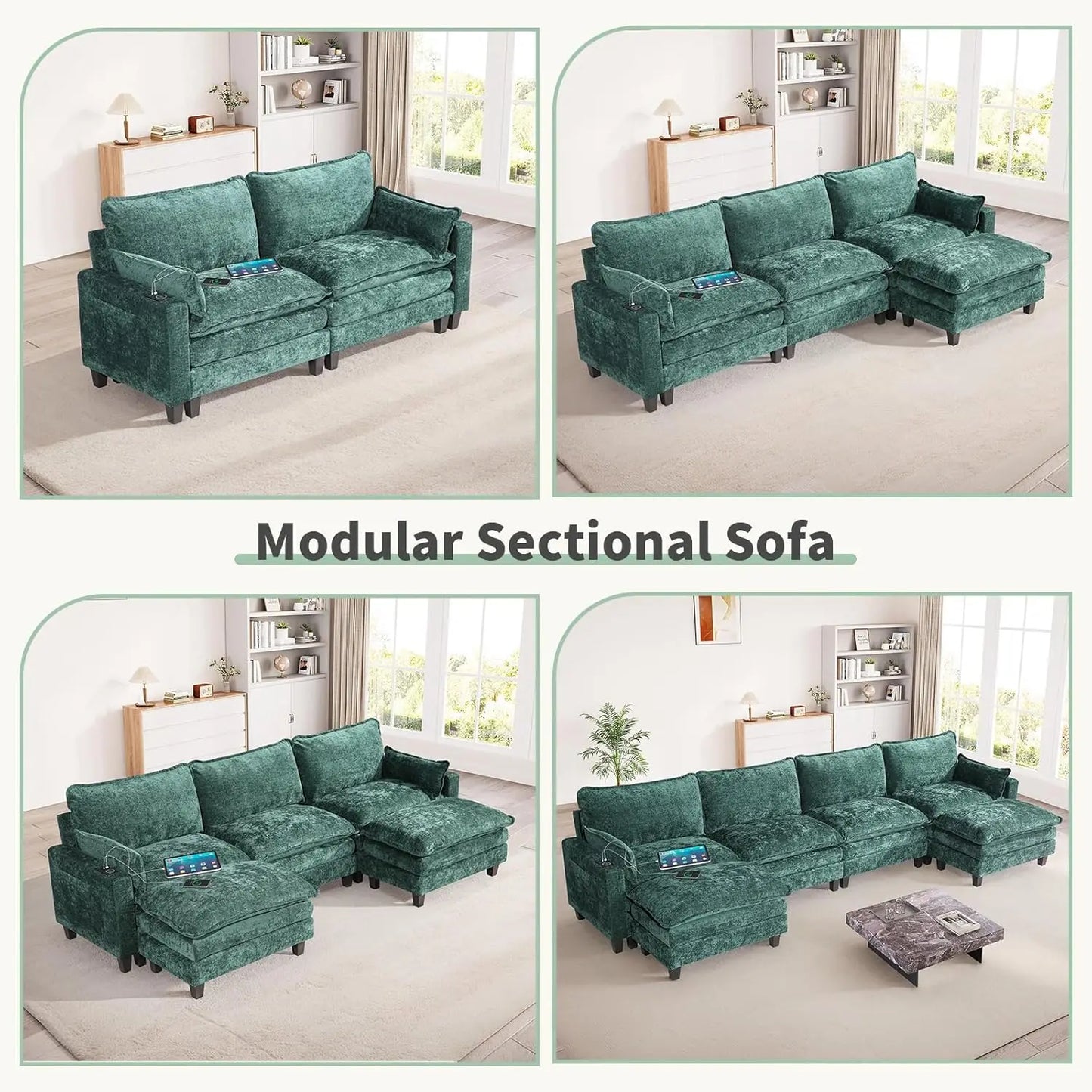 151" Chenille Sectional Sofa with 2 Ottomans