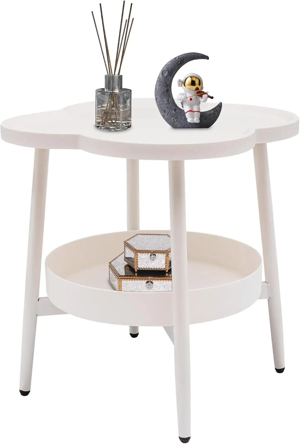 2-Tier Flower Shape Side Table with Storage Basket