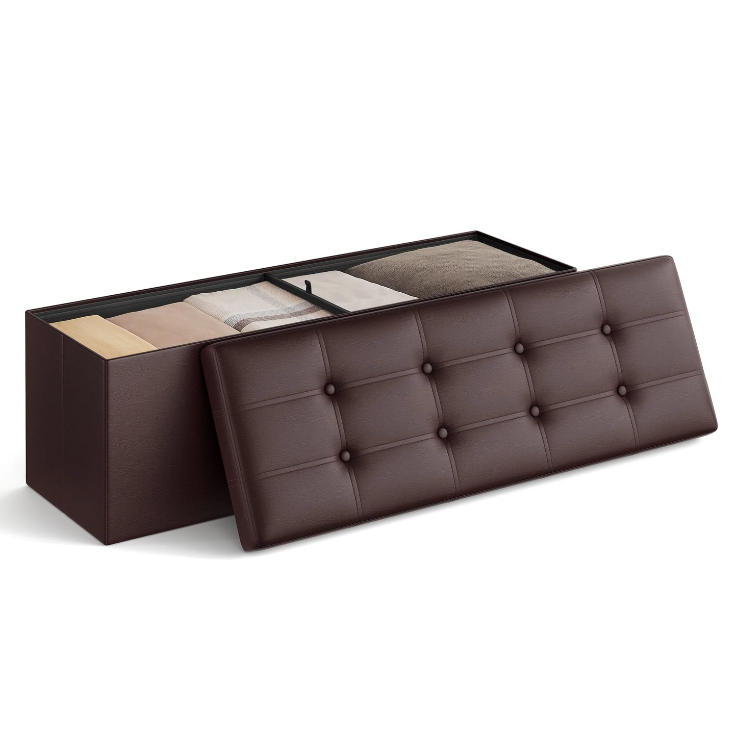 43 Inch Faux Leather Folding Storage Bench or Coffee Table
