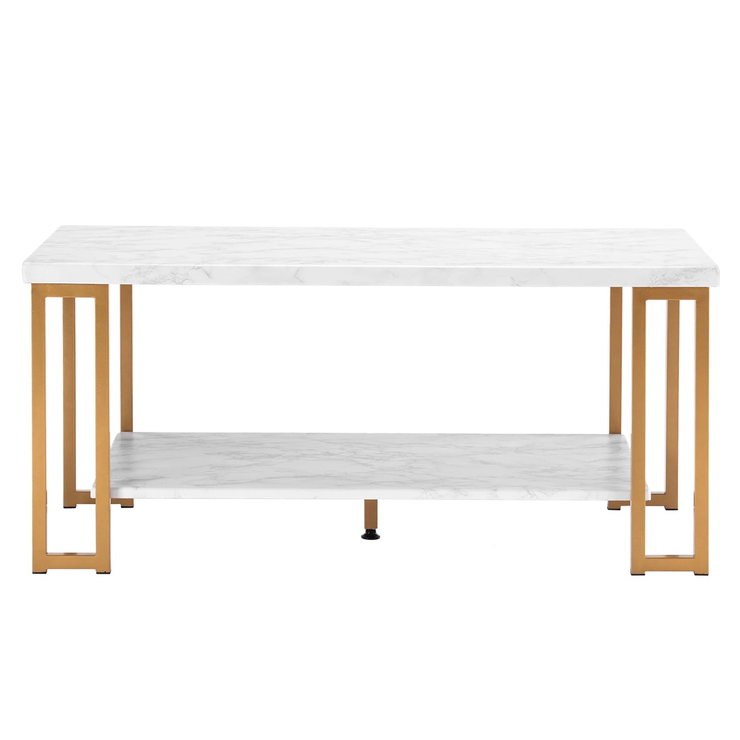 (106 x 50 x 48cm) Simple 2-Tier Golden Iron Pipe Faux Marble PVC Coffee Table