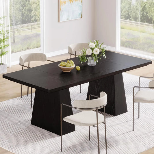 Modern 63-Inch Black Dining Table with Tapered Wood Legs