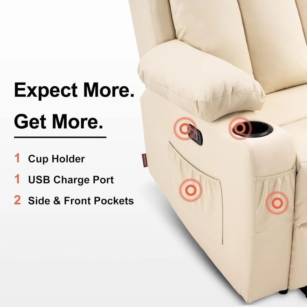 3 Seat Dual Power Reclining Sofa with Heat, Vibration, USB Ports, and Cup Holders