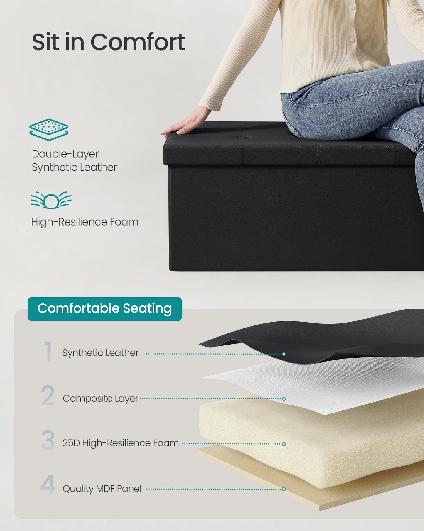 43 Inch Faux Leather Folding Storage Bench or Coffee Table
