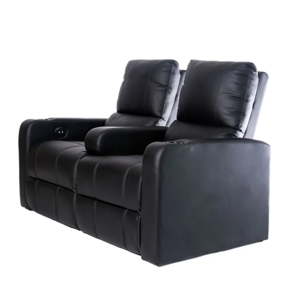 2 Seat Leather Sectional Electric Home Theater Recliner Sofa Set with USB LED Light