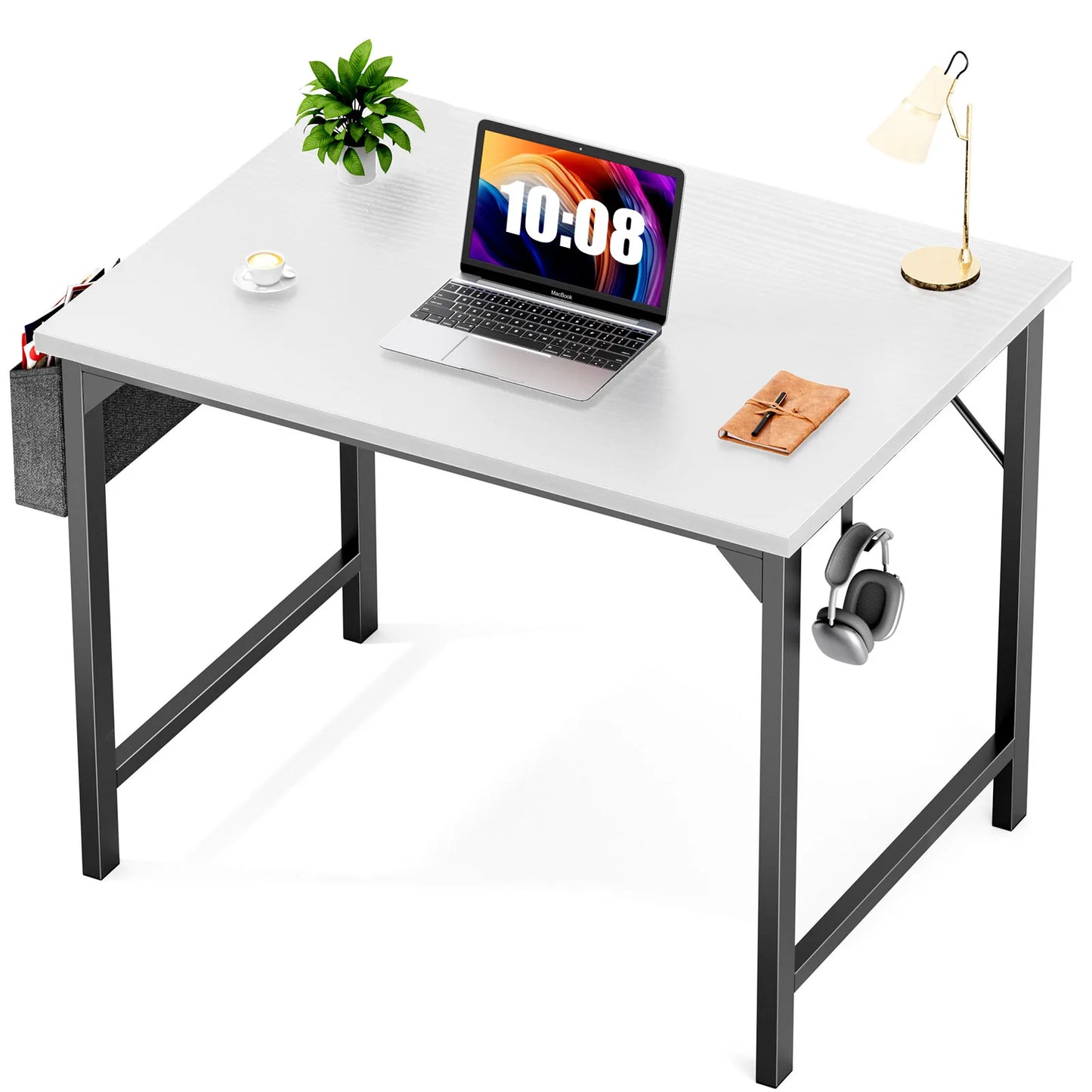JHK Compact Computer Desk with Side Bag and Headphone Hook