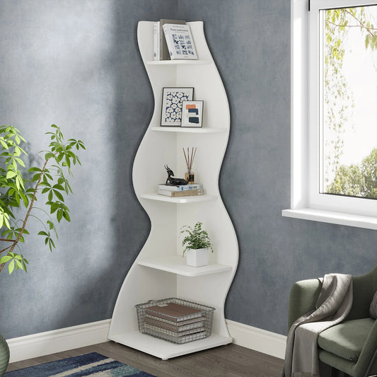 Tribesigns Modern, Wavy 5-Tier Wall Corner Bookshelf