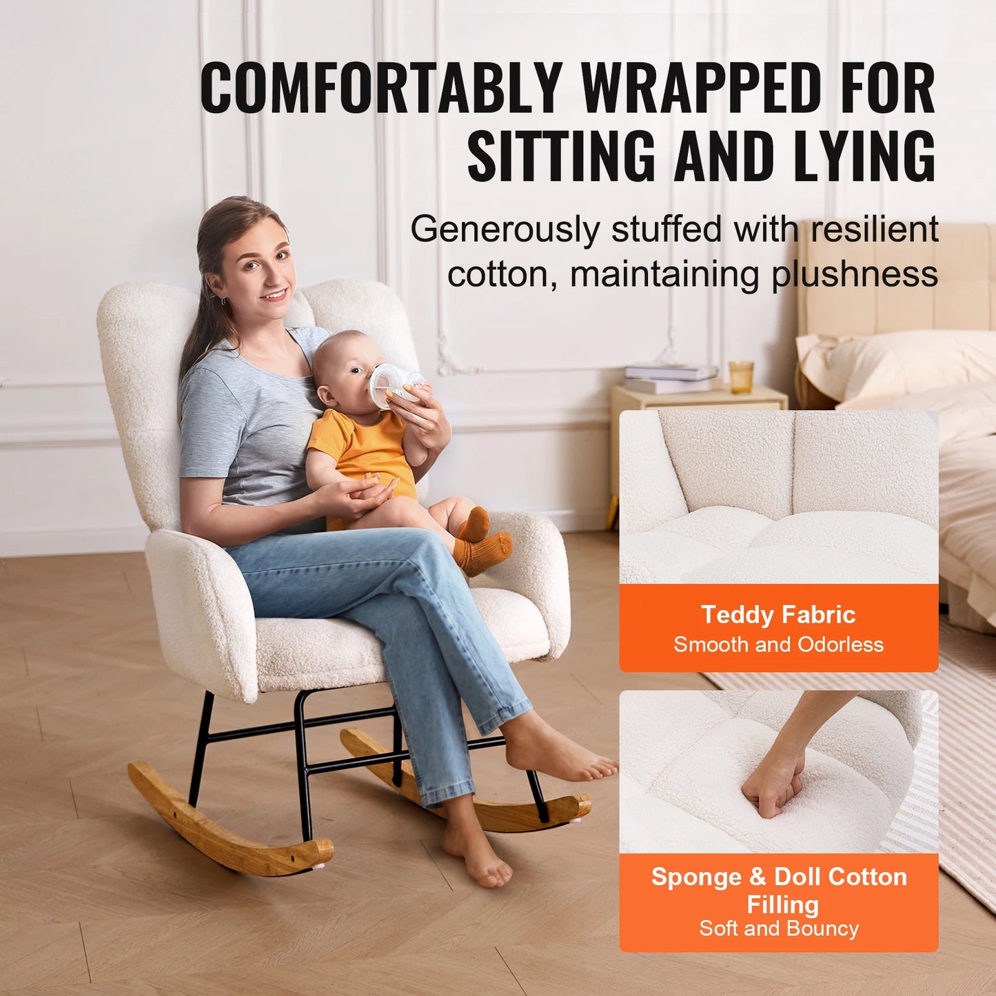 VEVOR Nursery Glider Rocking Chair 250 lbs Weight Capacity