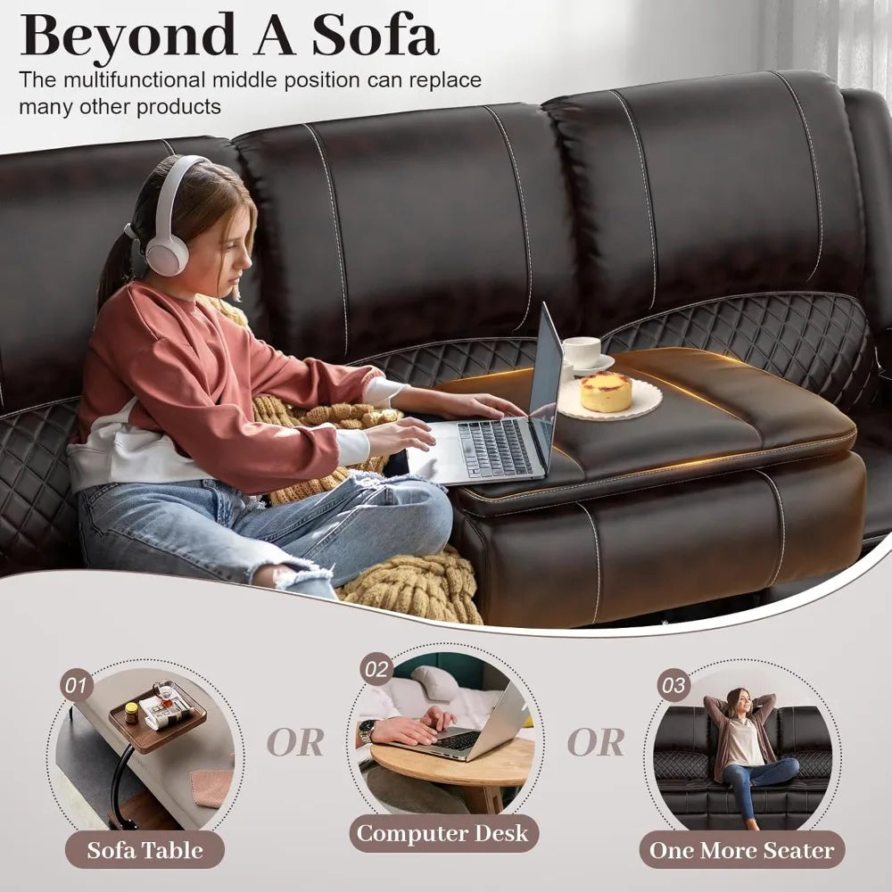 3-Seater Manual Recliner Sofa with Multi-Functional Middle Seat and Hidden Storage