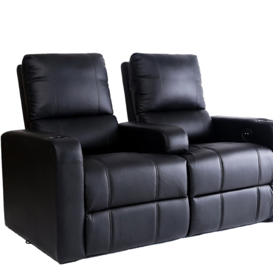 2 Seat Leather Sectional Electric Home Theater Recliner Sofa Set with USB LED Light