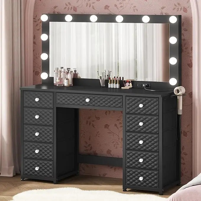 45.3" Vanity with Extra Large Mirror, Lights, Power Strip, and Storage