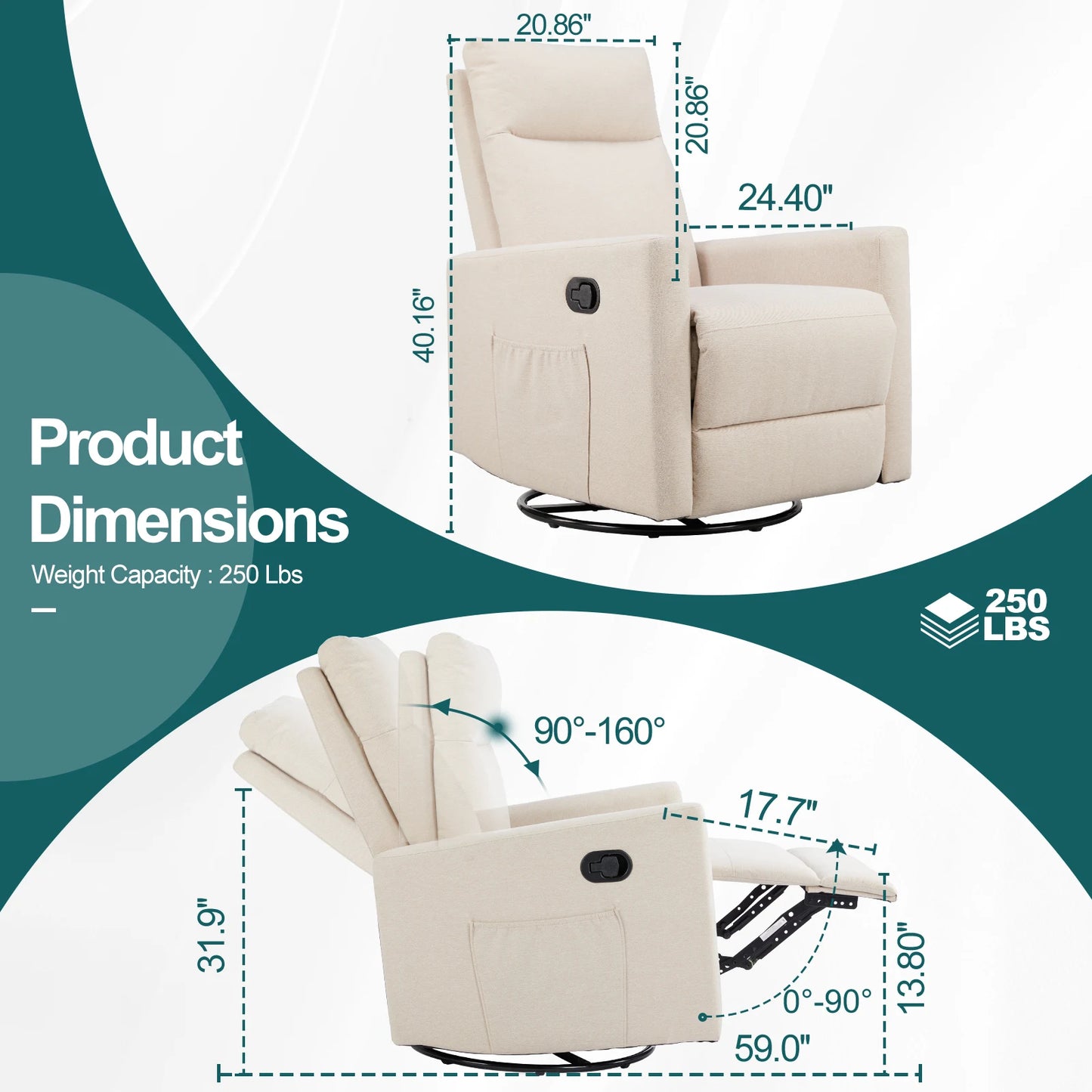 JHK Rotating Rocking Chair Recliner