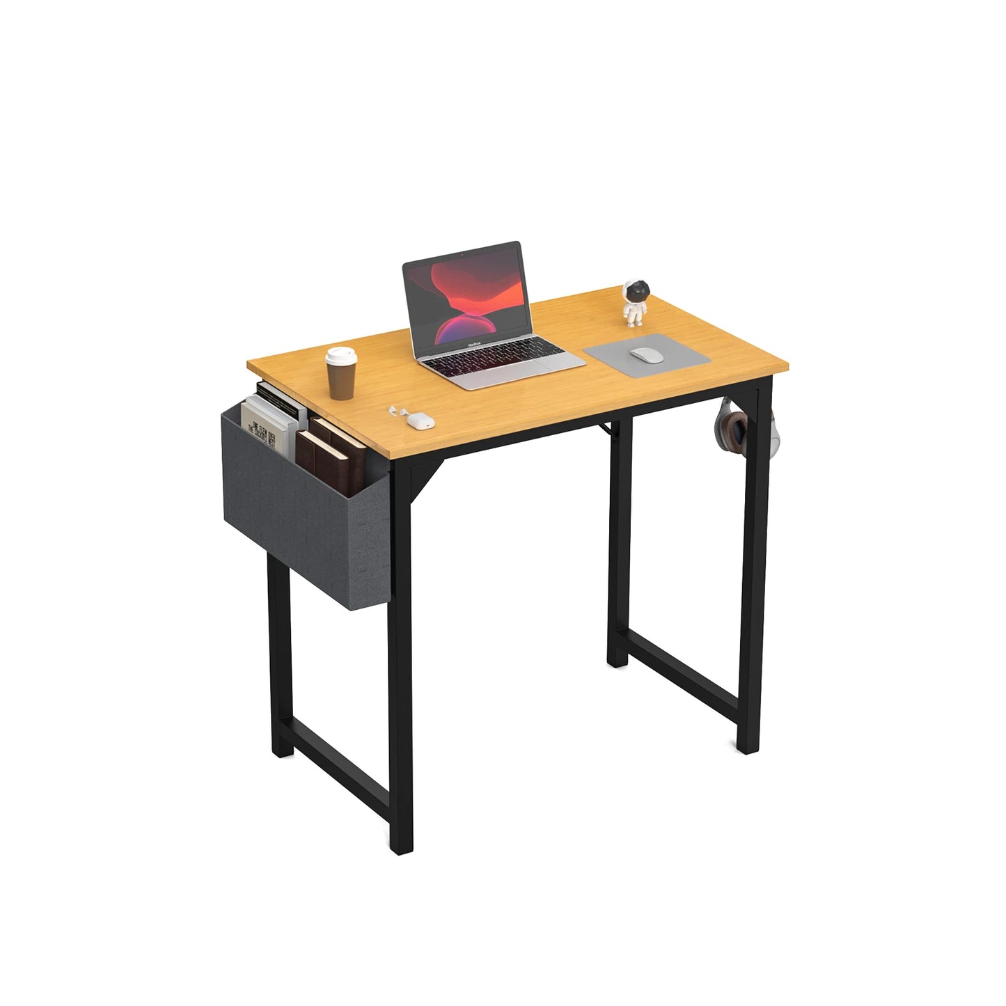 JHK Compact Computer Desk with Side Bag and Headphone Hook