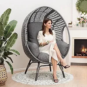 Oversized Wicker Indoor Outdoor Rattan Egg Chair with 500lbs Capacity