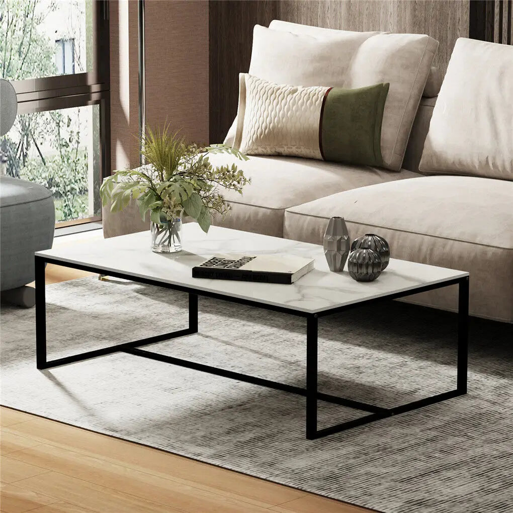 LUVODI 1M Long Rectangle Coffee Table with White, Black, or Grey Marble Tabletop