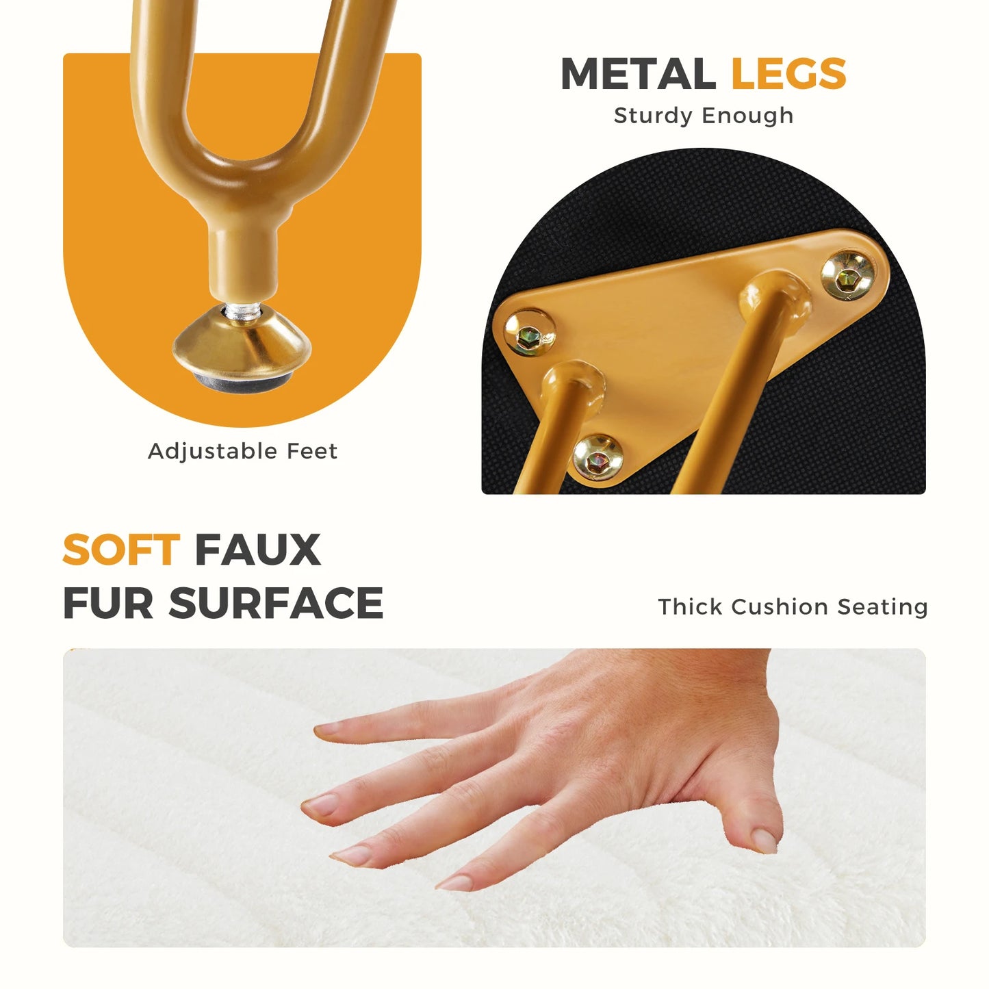 JHK Faux Fur Hidden Storage Stools & Ottomans with 4 Metal Legs Anti-Slip Adjustable Feet
