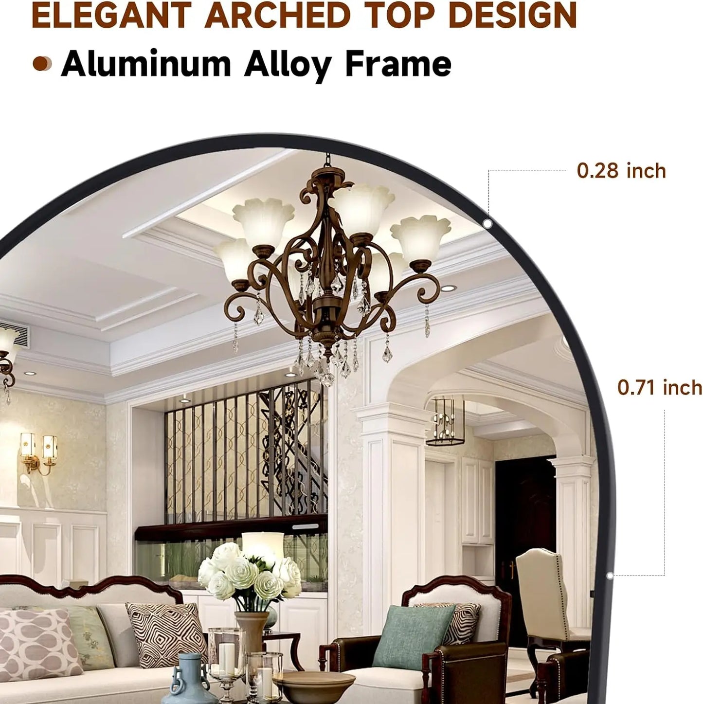 64"x21" Full Length Arched Mirror, Free Standing, Leaning, Wall-Mounted Mirror