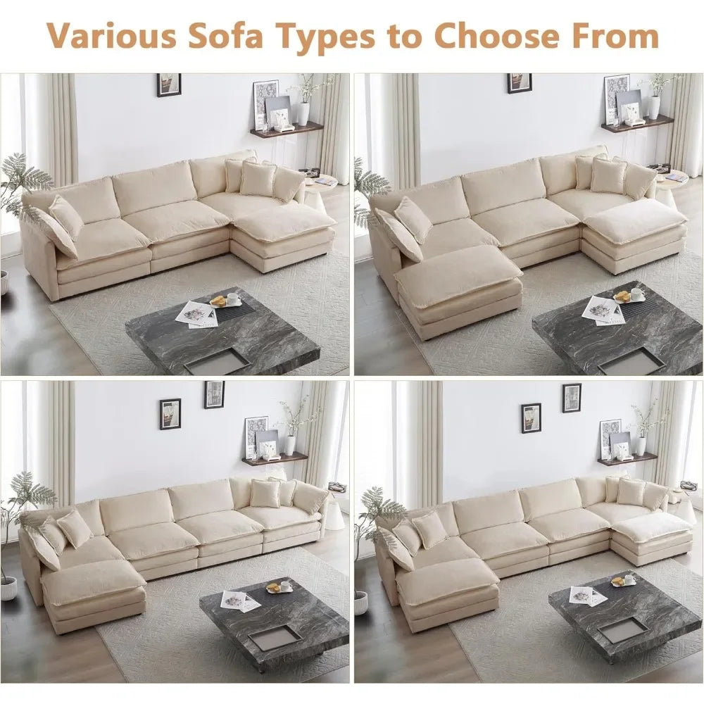 Modular L Shaped Sectional Cloud Sofa with Movable Ottoman