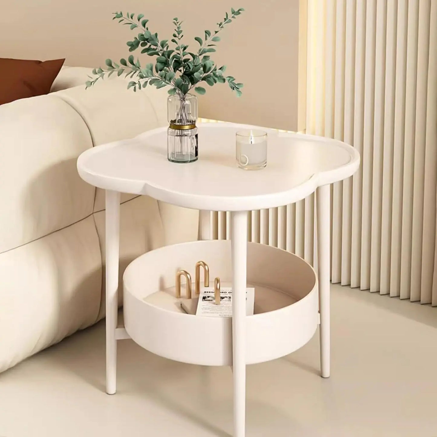 2-Tier Flower Shape Side Table with Storage Basket