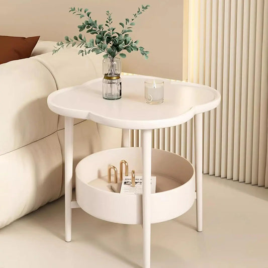 2-Tier Flower Shape Side Table with Storage Basket