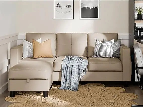 L-Shaped Convertible Sectional Sofa with Reversible Chaise & Ottoman Storage