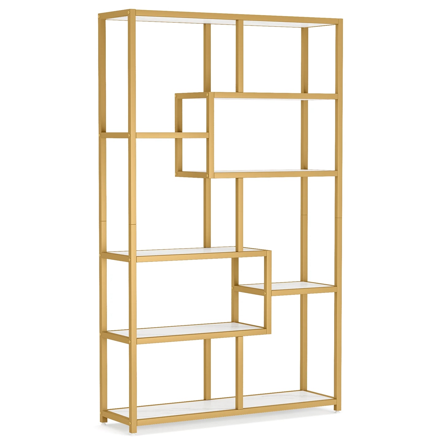 Tribesigns Modern 5 Tier Etagere Bookcase, Gold Display Rack with 8 Shelves