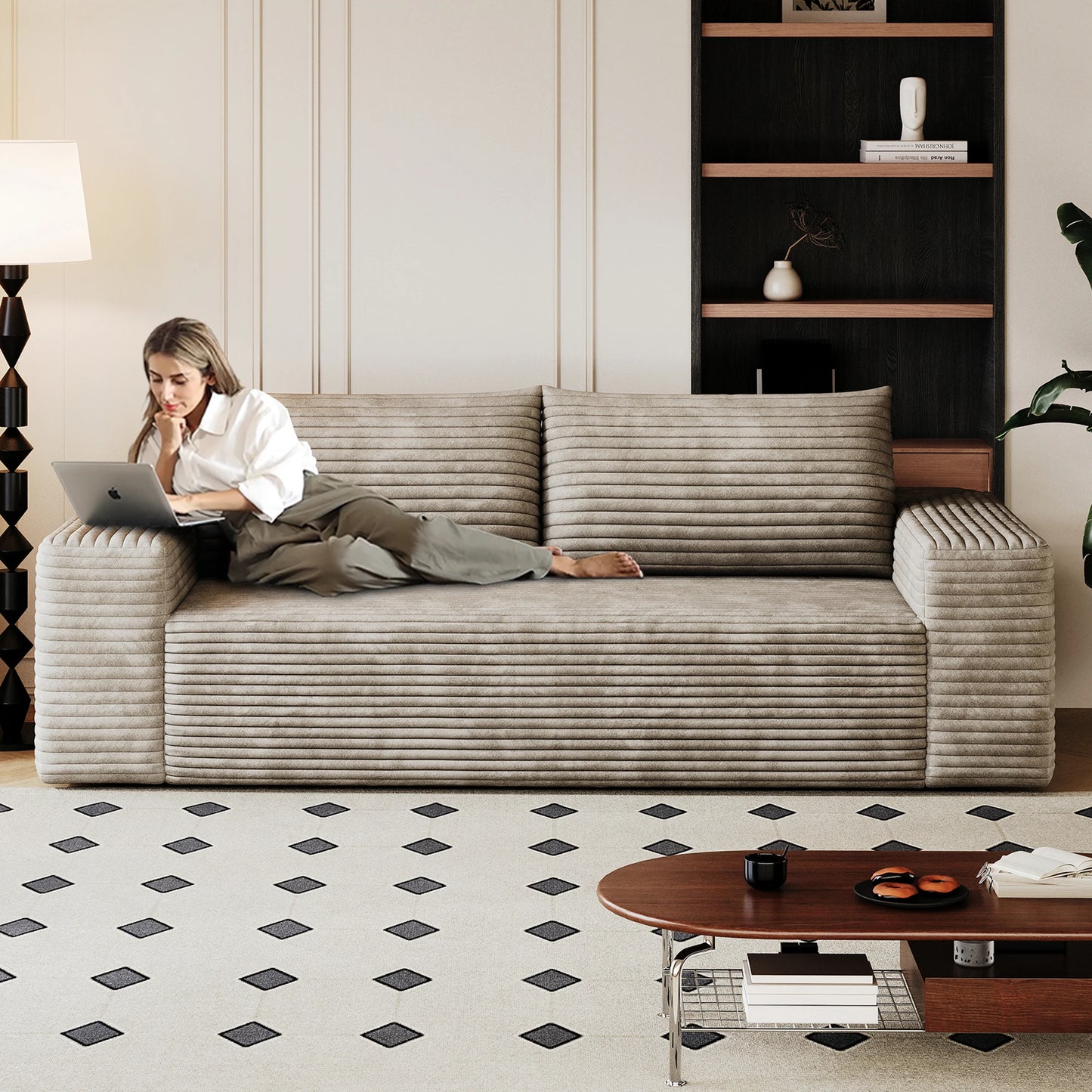 63" Modular Loveseat, with Deep Seats, Corduroy Fabric and No Assembly Required