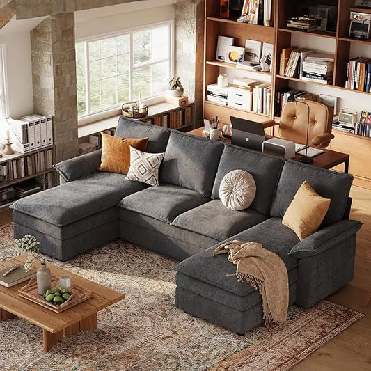 115" U-Shaped Sectional Couch with Double Chaise