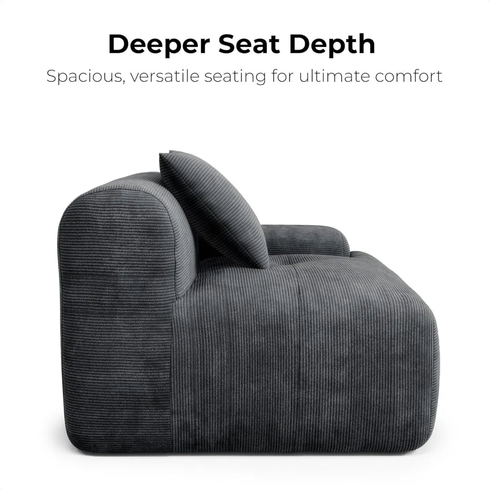 118" Modern L-Shaped Modular Sectional Sofa for Living Room, Corduroy Upholstery Dark Grey, Oversized 3-Seater Couch with Deep