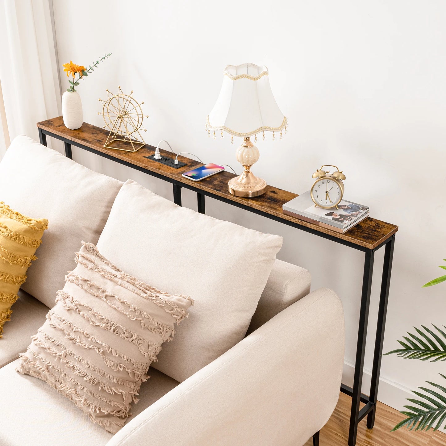 63" Skinny Console Table with Charging Station