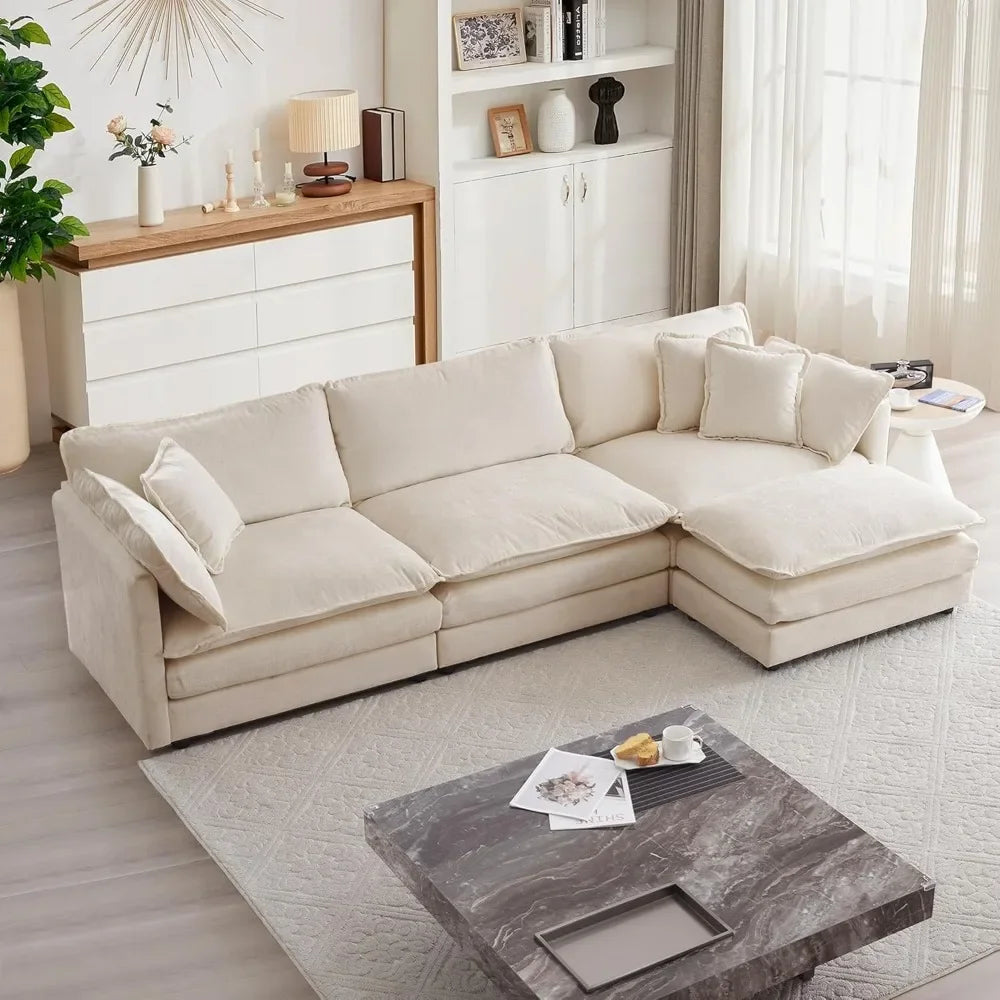 Modular L Shaped Sectional Cloud Sofa with Movable Ottoman