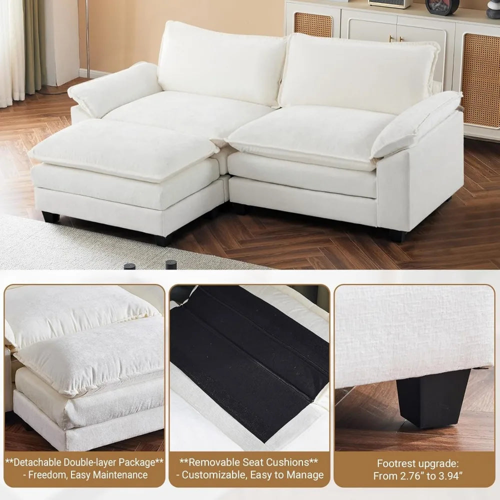 Modern 87" Convertible Sectional L-Shaped Sofa with Deep Seats and Ottoman