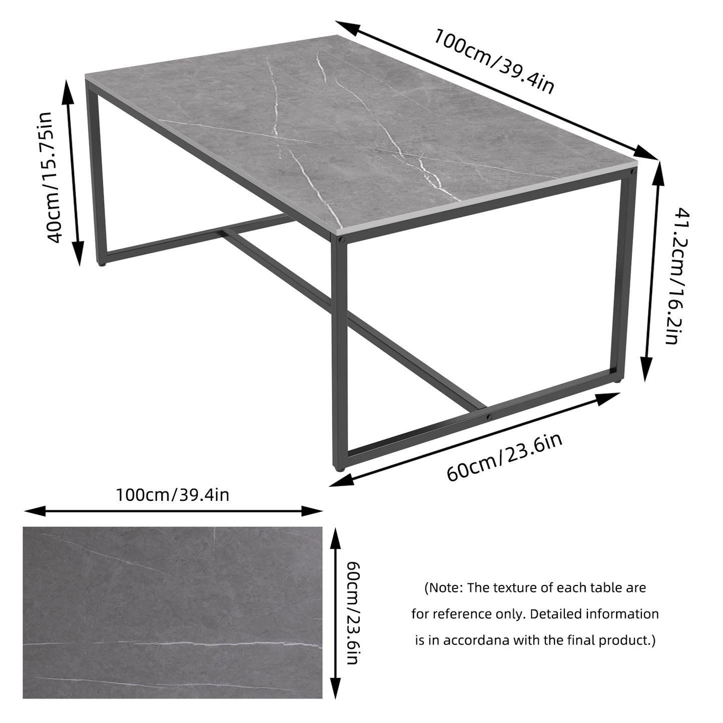 LUVODI 1M Long Rectangle Coffee Table with White, Black, or Grey Marble Tabletop