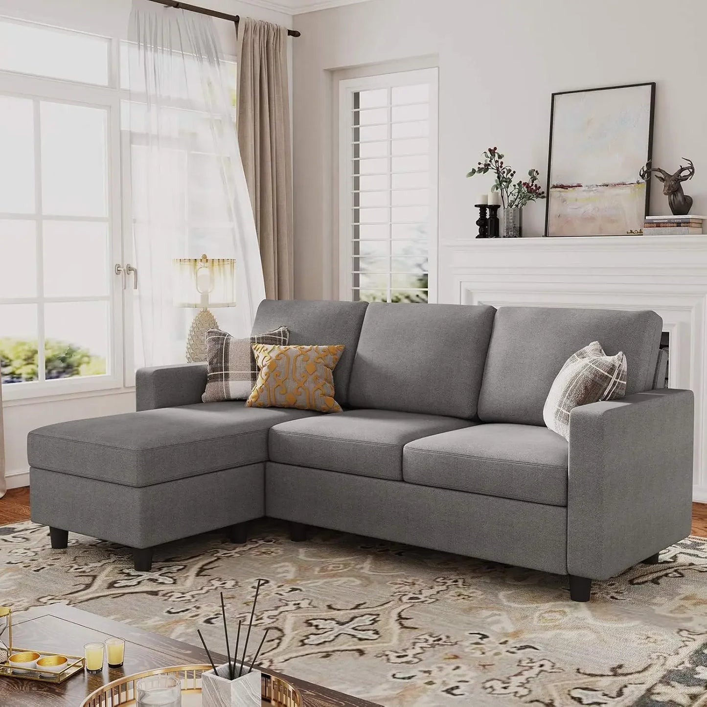 L-Shaped Convertible Sectional Sofa with Reversible Chaise