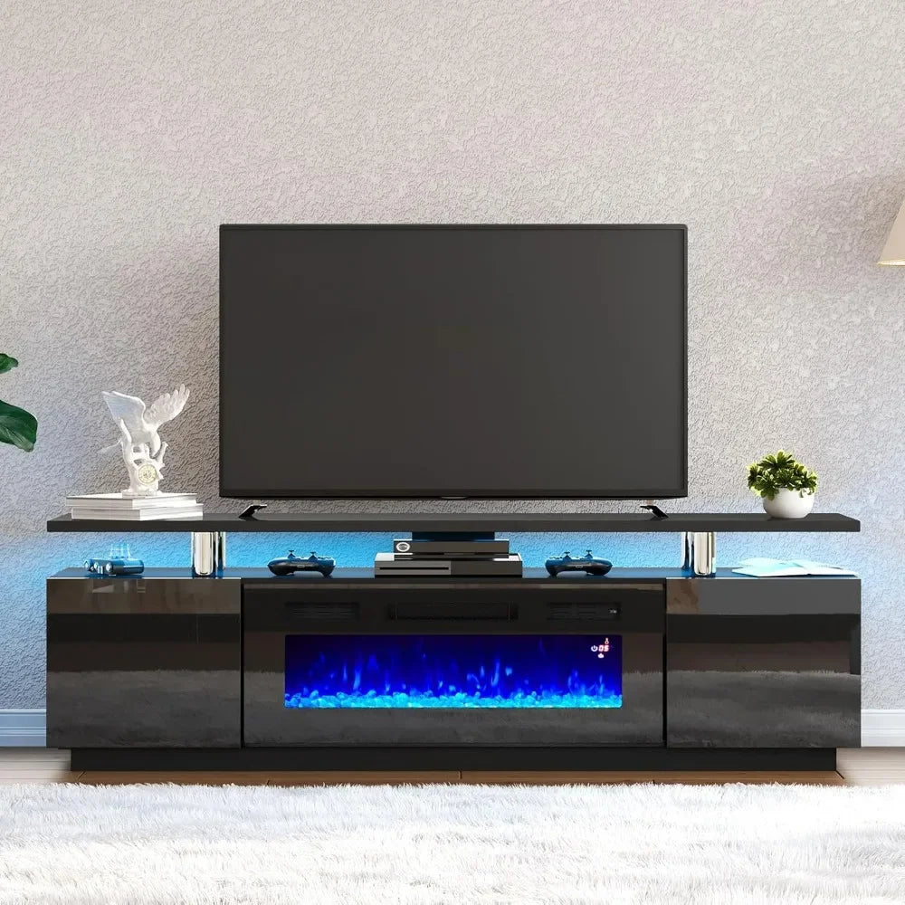 Modern High Gloss Fireplace Entertainment Center LED Lights