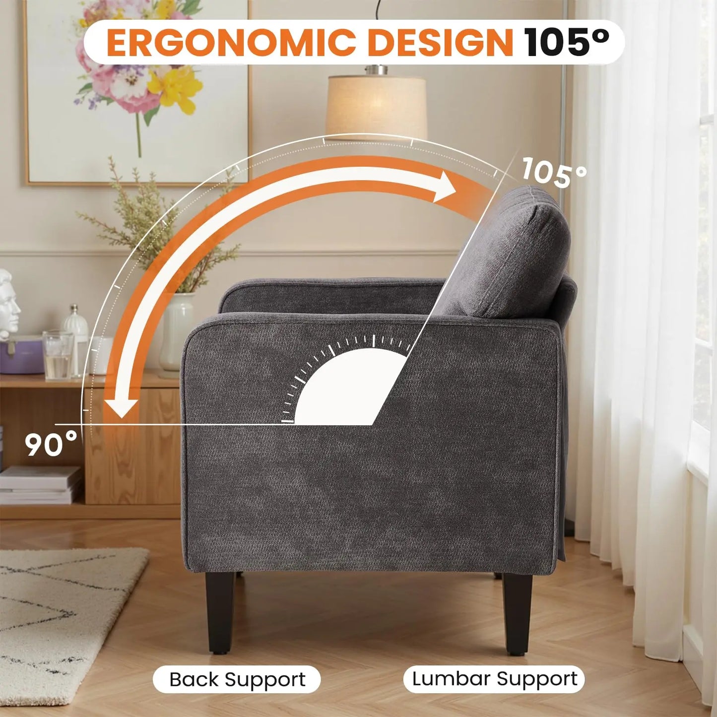 JHK Modern Accent Chairs with Ergonomic Armrest and Backrest Lumbar Support