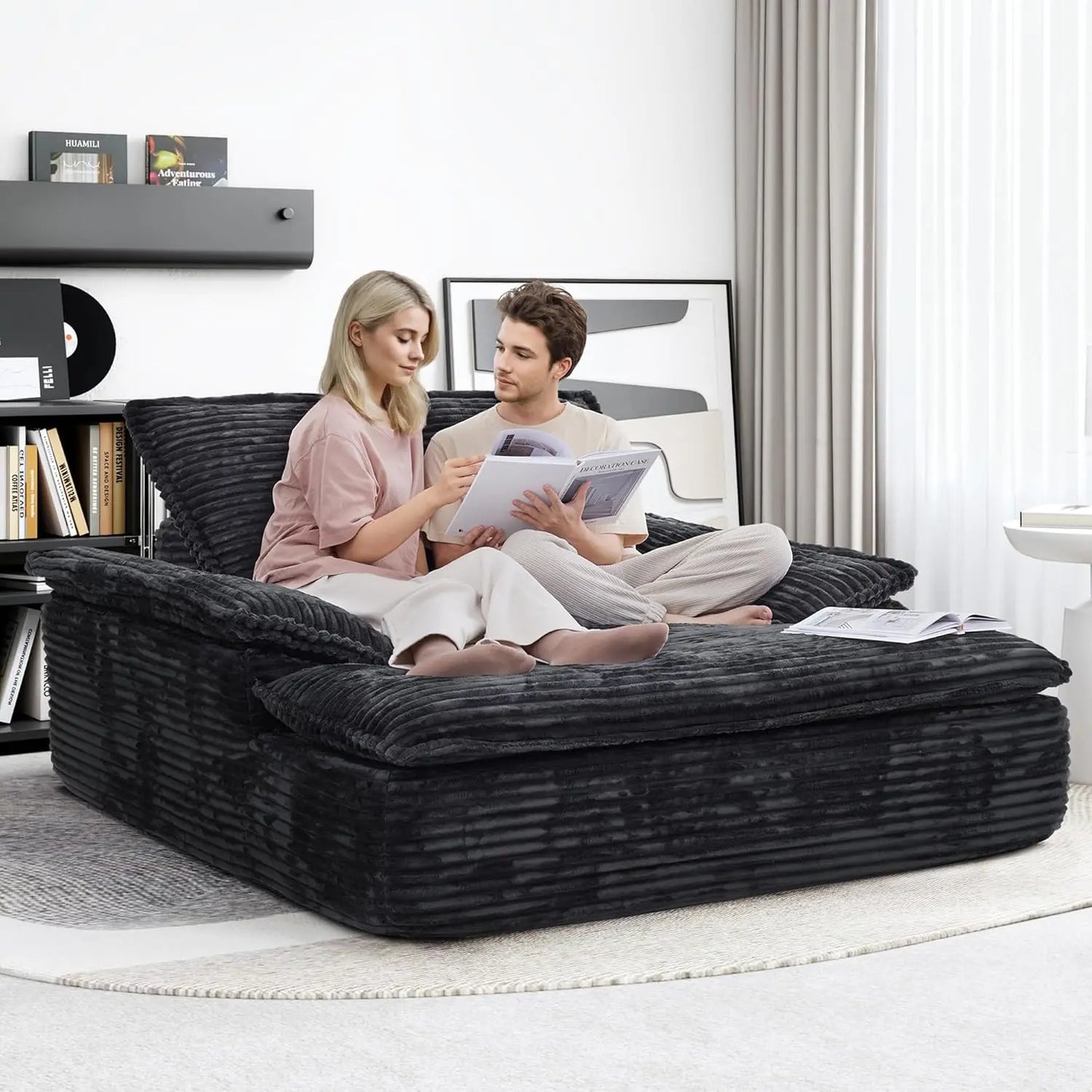 LIKIMIO 59'' Oversized Chaise Lounge Chair/Sofa Bed with Plush Corduroy