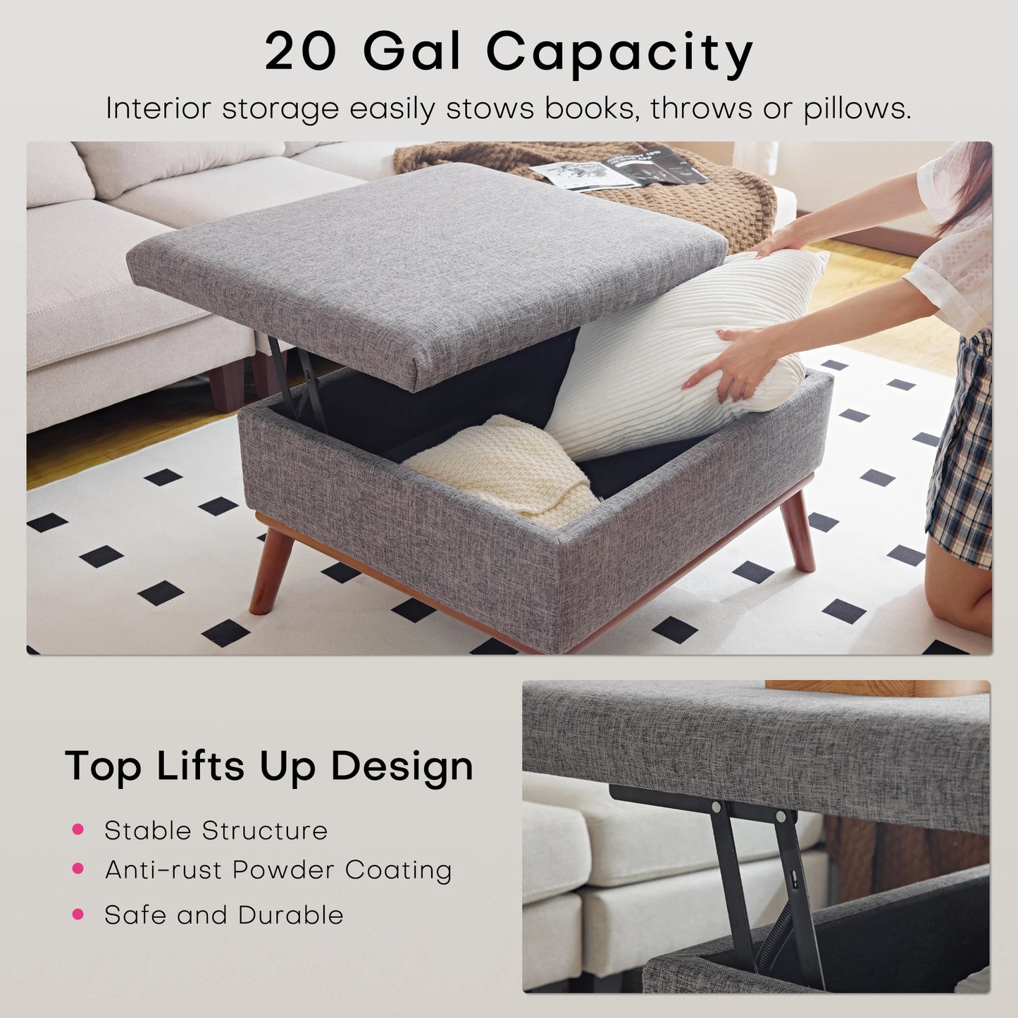 Redlife Large Storage Ottoman / 31.4 inch Lift Top Large Coffee Table