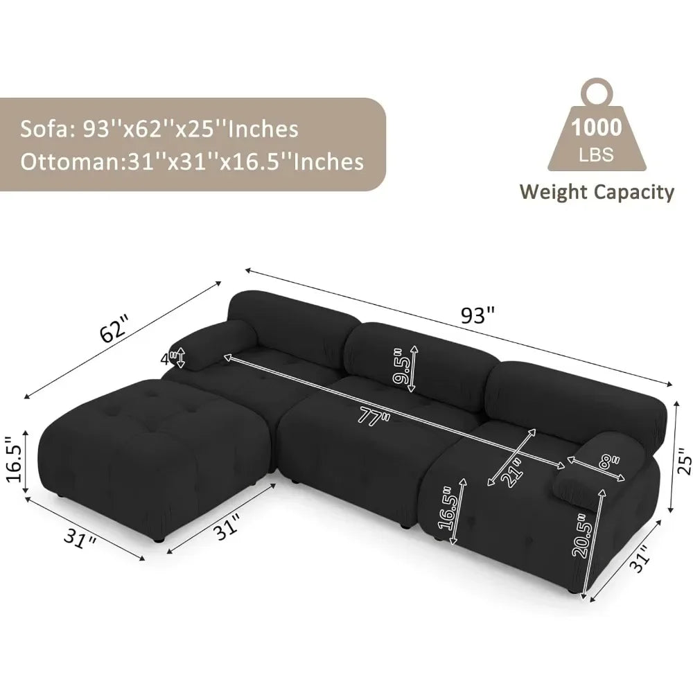 L Shaped Cloud Sectional Sofa with Ottoman