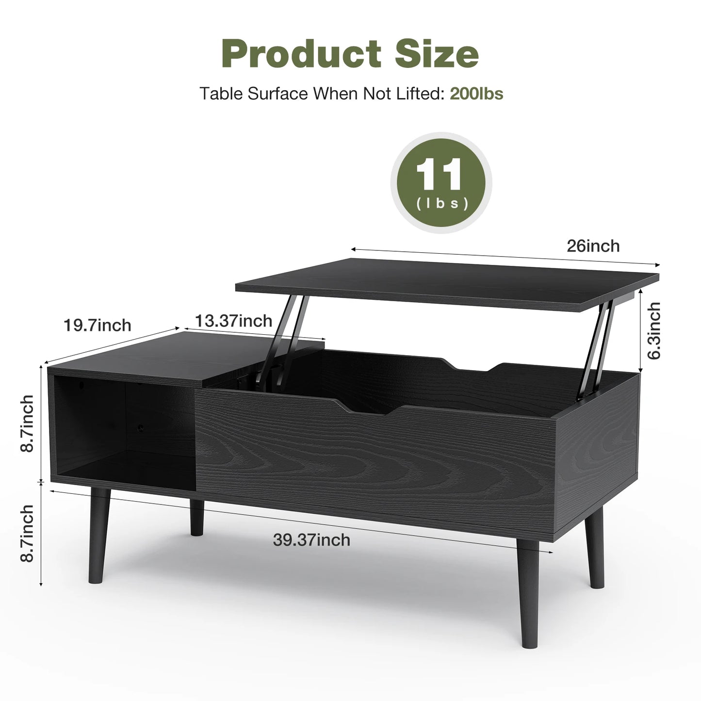 JHK Lift-Top Coffee Table 39.37"x19.7"