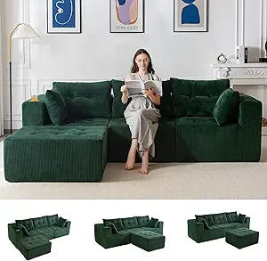 Modern L-Shaped Sectional Sofa with 1 Ottoman