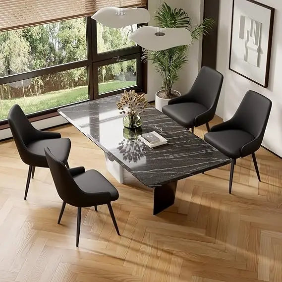 Modern Faux Leather Dining Chairs with Thick Seat Cushions Set of 4