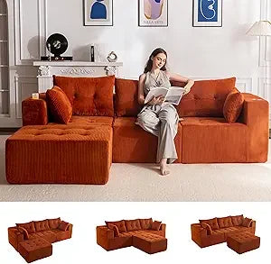 Modern L-Shaped Sectional Sofa with 1 Ottoman
